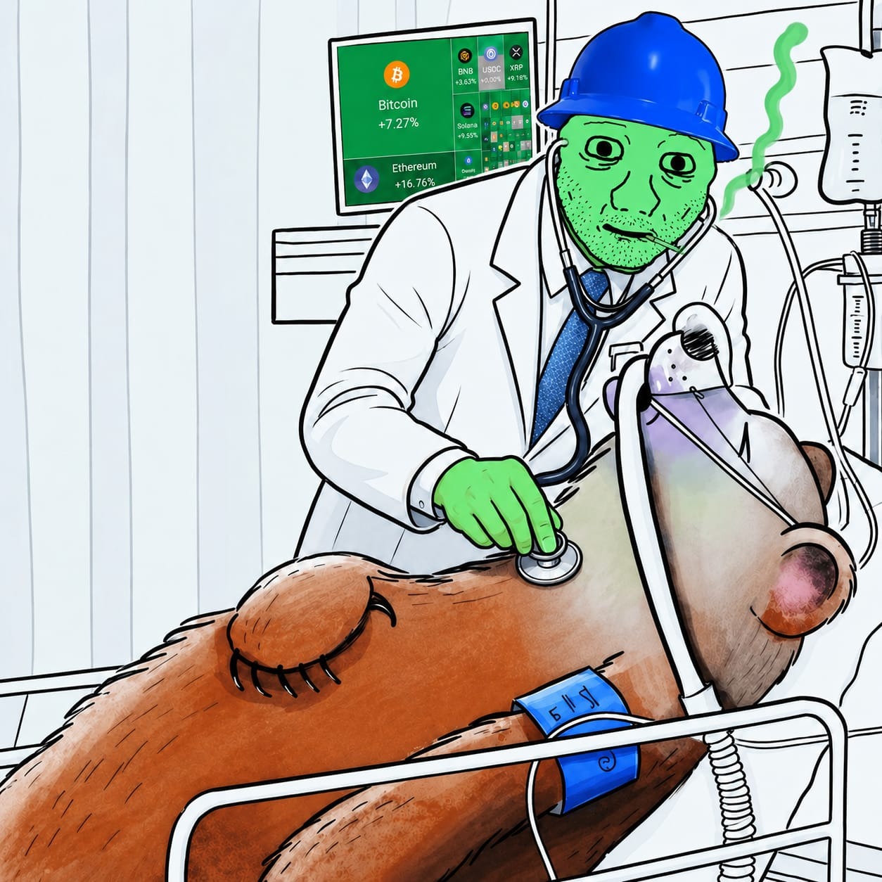 Doctor checking the bear market's vitals